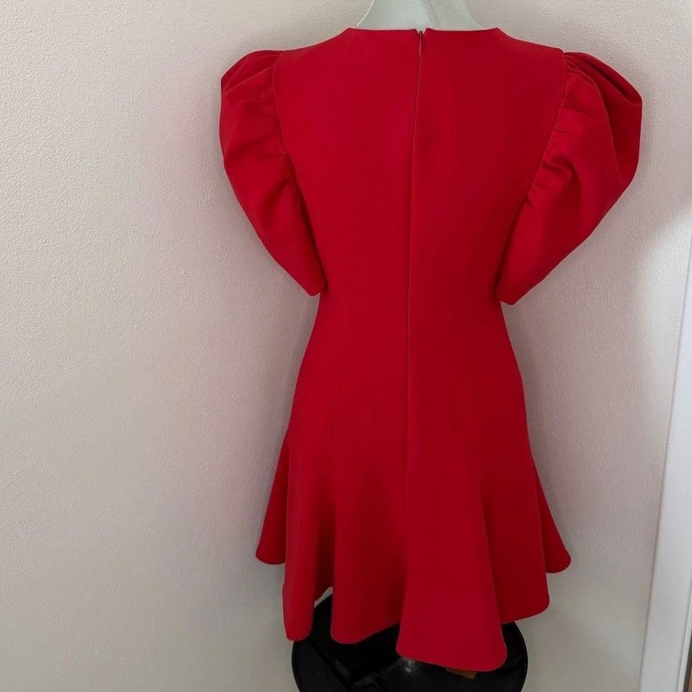 Likely poppy red mini dress flutter hem short sleeve back zip 6 Revolve